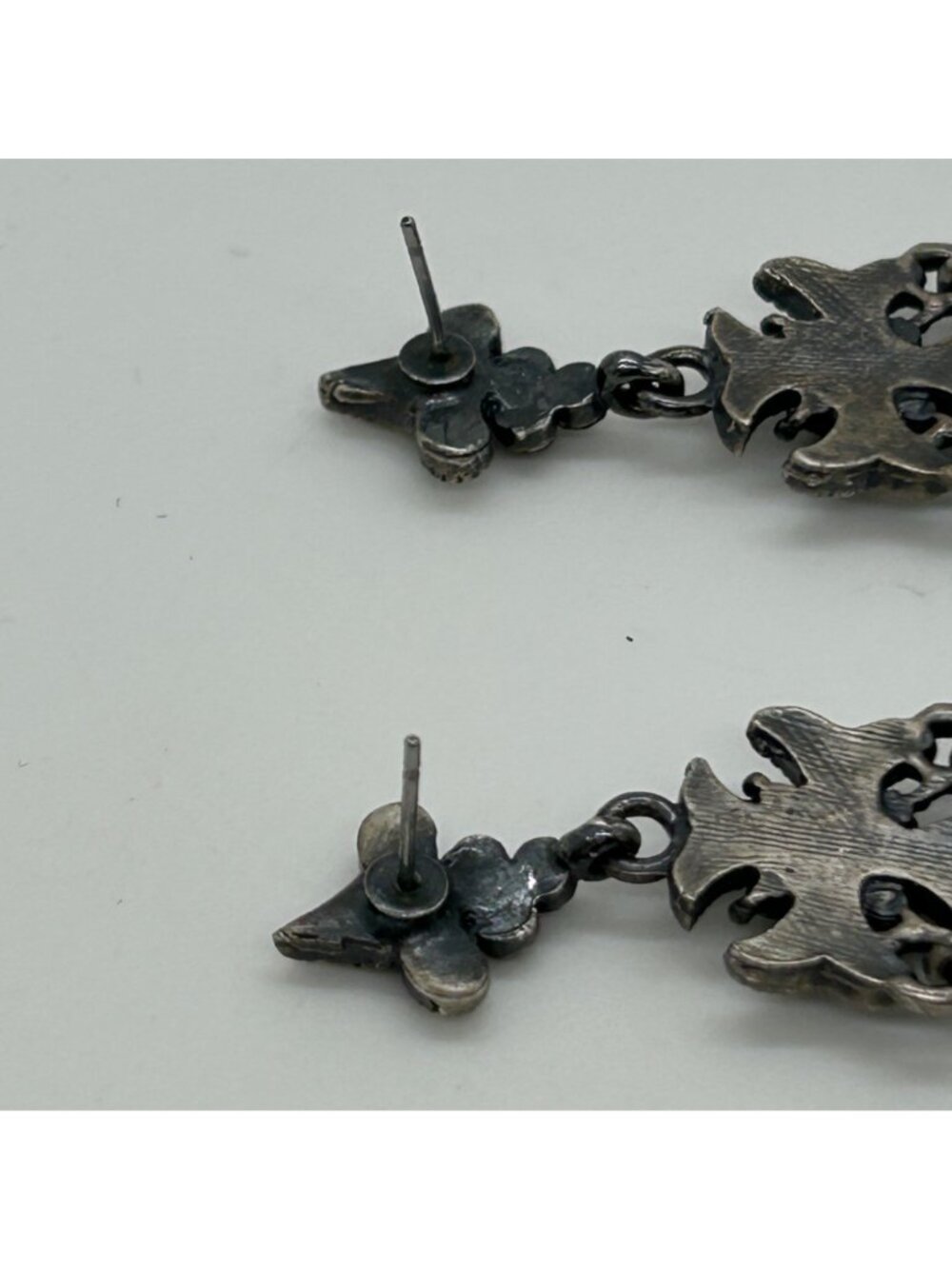 Gothic Chandelier Earrings Gunmetal Victorian Revival Black Rhinestone Statement - Picture 12 of 13